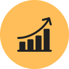 Upward trending bar graph with arrow.