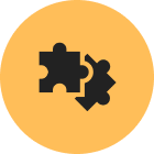 Puzzle pieces icon on orange circle background.